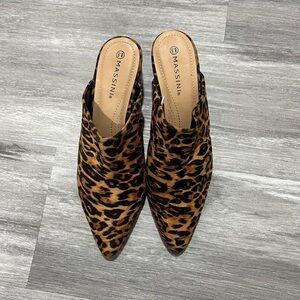 Massini Women Leopard Print Slide Mules Pointed Toe Size 8.5